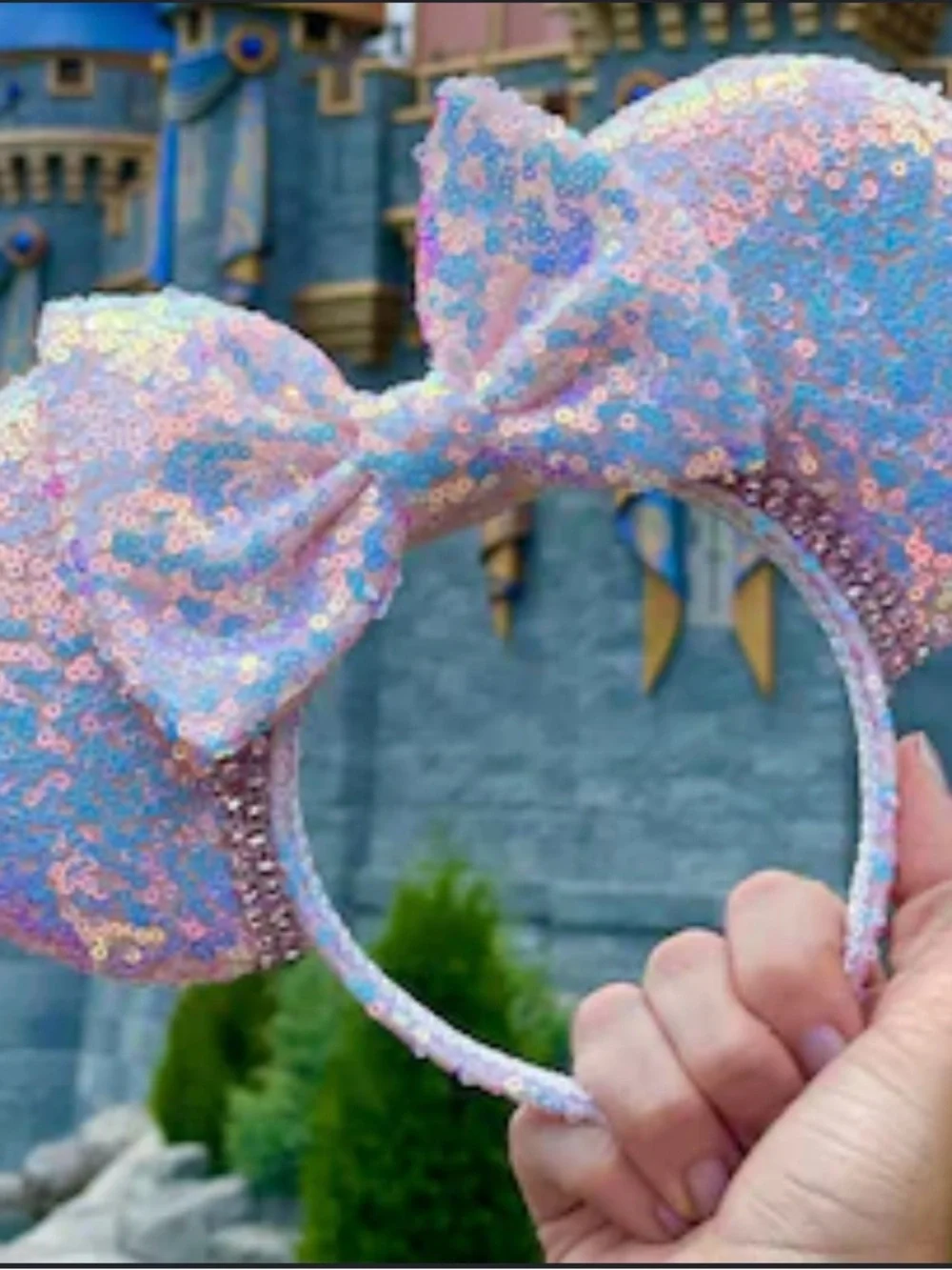 Disney Iridescent Lavender-Pink Sequin Minnie Ears Headband